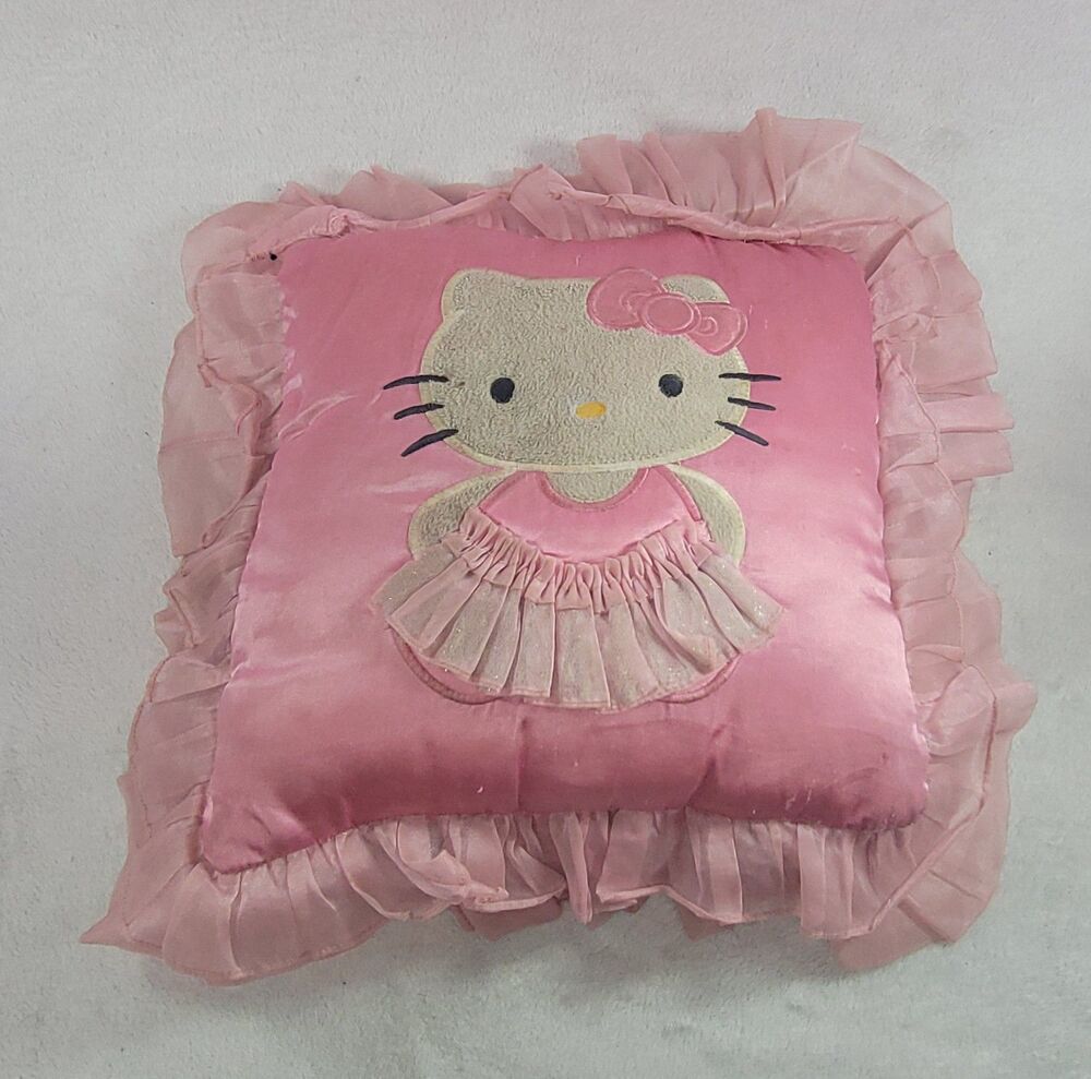 Y2K Style Hello Kitty 3D Tutu Pink Satin Ruffle Pillow Ballerina Plush Sanrio